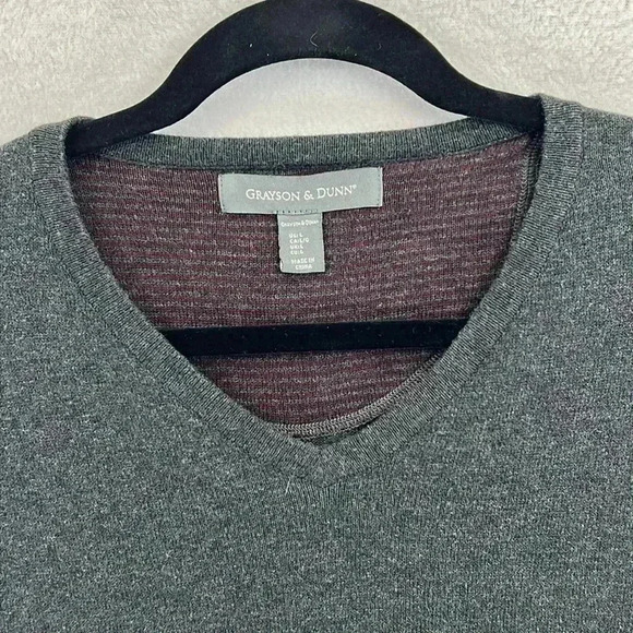 Grayson & Dunn Men’s Sweater Large Gray V-Neck Pullover 100% Cotton - Picture 3 of 9